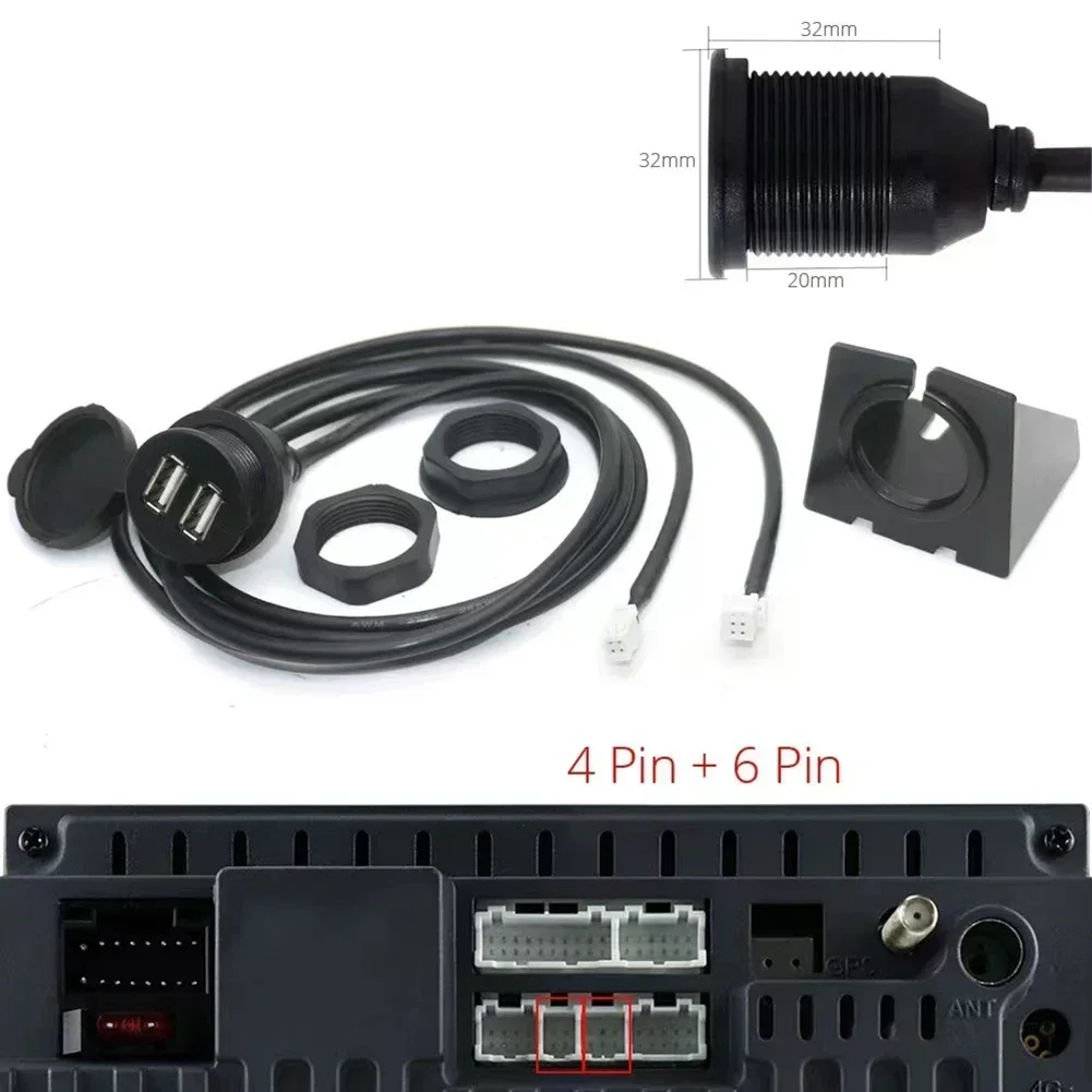 Car Dual USB Socket Base Dash Mount Dual USB Port Panel Interface Extension 145cm Cable Adapter Universality Fitment