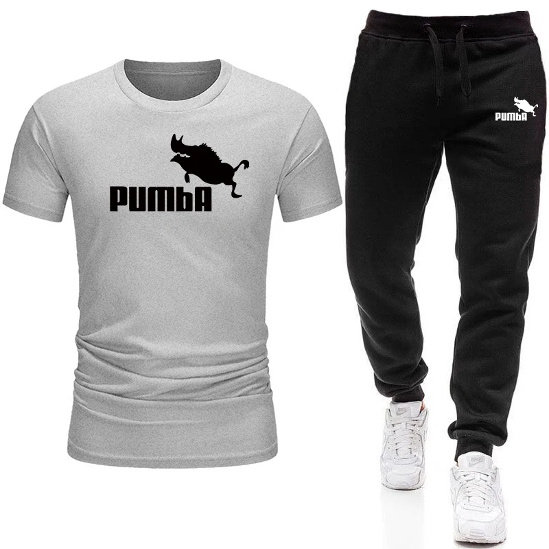 Summer Casual Men\'s T-shirt + Pants Suit Brand Short Sleeve Set Luxury Printed Cotton Shirts Jogging Sweatpants Male Sportswear