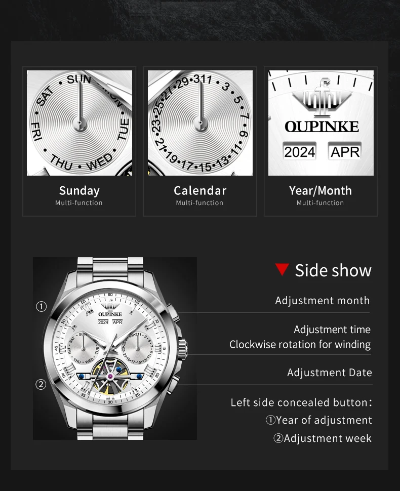 OUPINKE 3281 ساعة رجالية مجوفة دولاب الموازنة الفولاذ المقاوم للصدأ ساعات رجالية فاخرة العلامة التجارية الأصلية ساعة ميكانيكية أوتوماتيكية للرجال #6