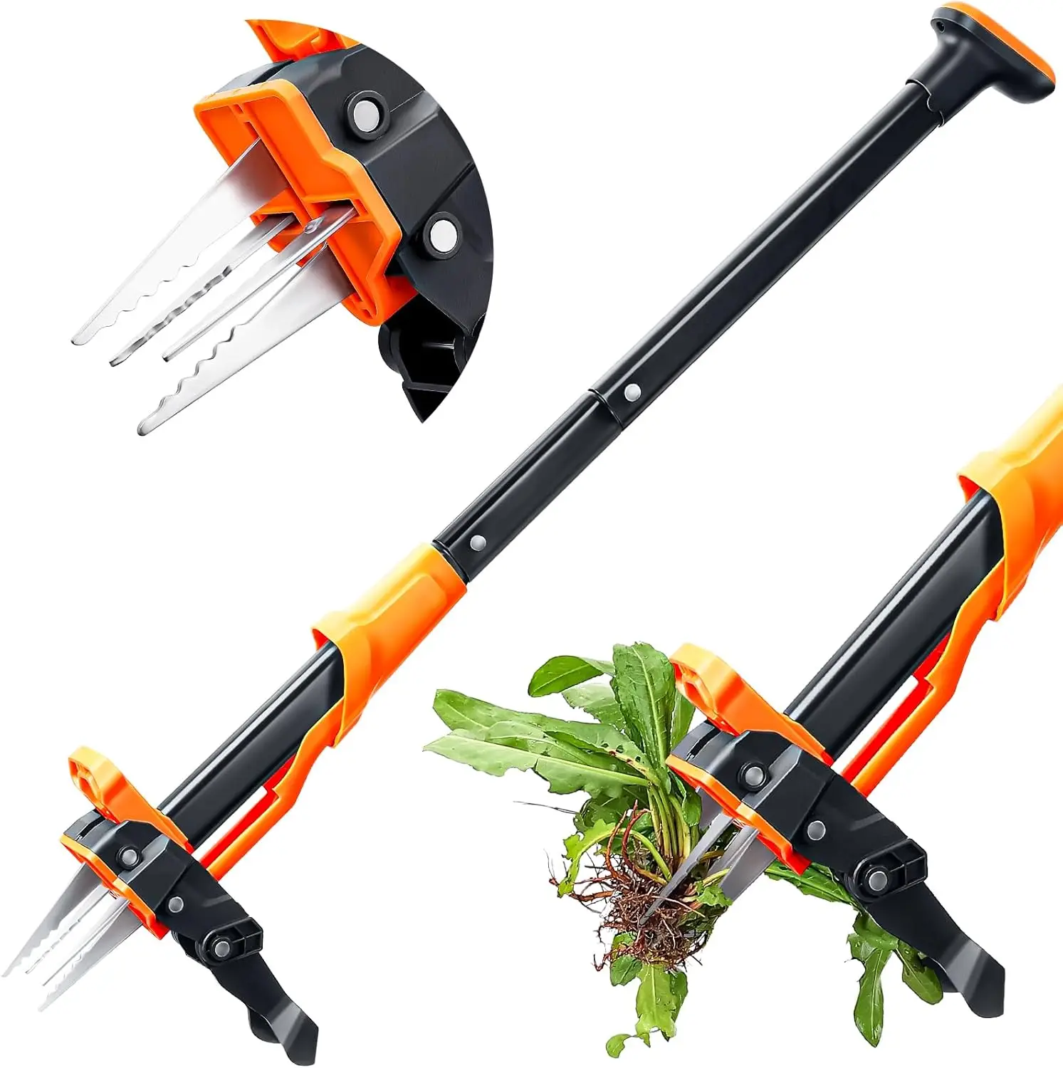 

Stand Up Weed Puller Tool - 4-Claw Steel Head, 39" Retractable Handle, Easy-Eject, No Bending