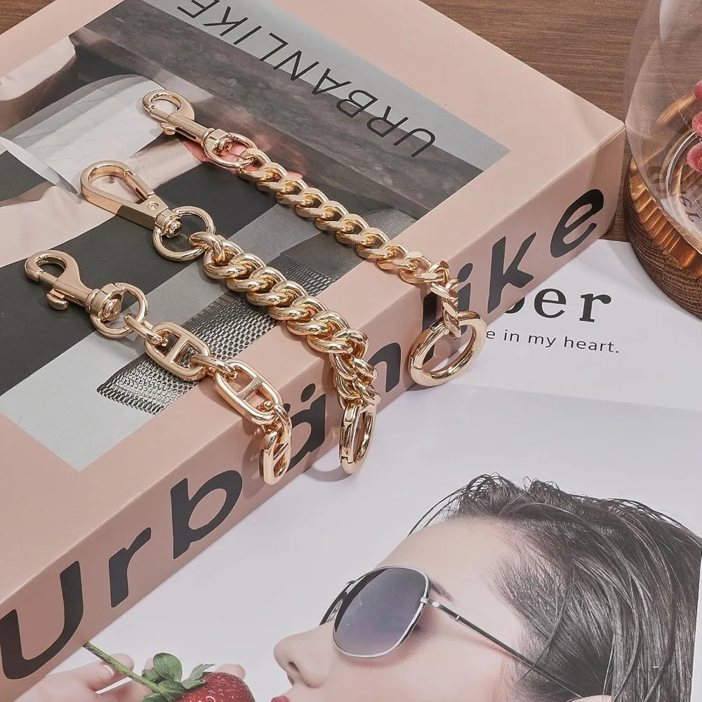 3Pcs 3Styles Alloy Link Chain Bag Purse Strap Extender with Swivel Clasps for Purse Clutch Bag Replacement Accessoies Golden