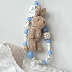 Autumn Winter Plush Rabbit Pendant Phone Charm Keychain Wristband Strap Contrast Bead Camera Lanyard Anti-Loss Hand Strap