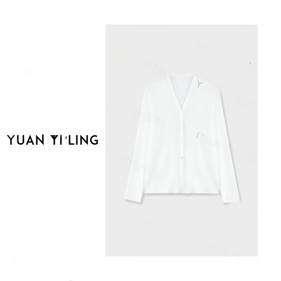 

Yuan Yiling Blogger Style V-Neck Open Cardigan Skirt Set Pure Color Spring Summer Fashionable Two-Piece Half-Length Skirt Ens...