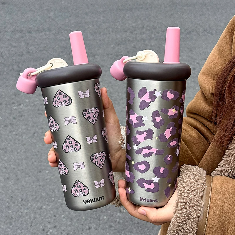 1 pc High Aesthetic Insulated Cup, 720ml Large Capacity Straw Coffee Mug, Portable Thermal Car Tumbler, Birthday gift