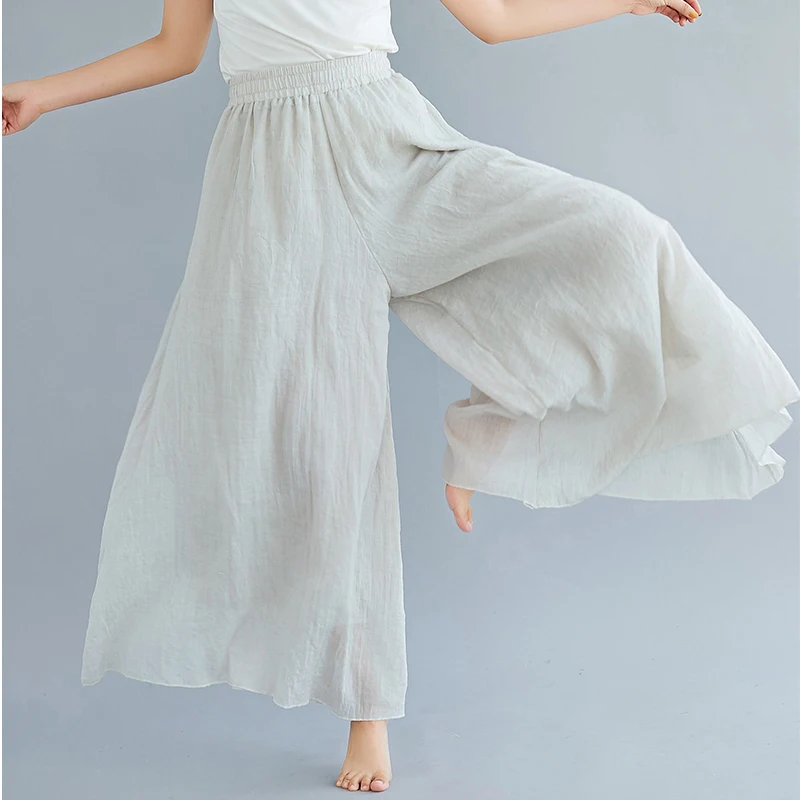 

Women Summer Boho Cotton Linen Wide Leg Pants Casual High Waist Palazzo Loose 2 Layers Trousers Long Pantalon Vintage Thailand