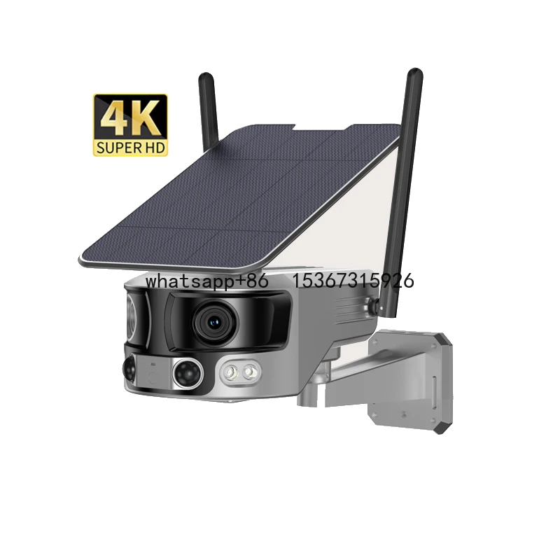 4K Dual Lens Solar Camera 4G Outdoor Construction Site Camera 4X Zoom 4G Solar Camera Audio Night Vision Human Tracking