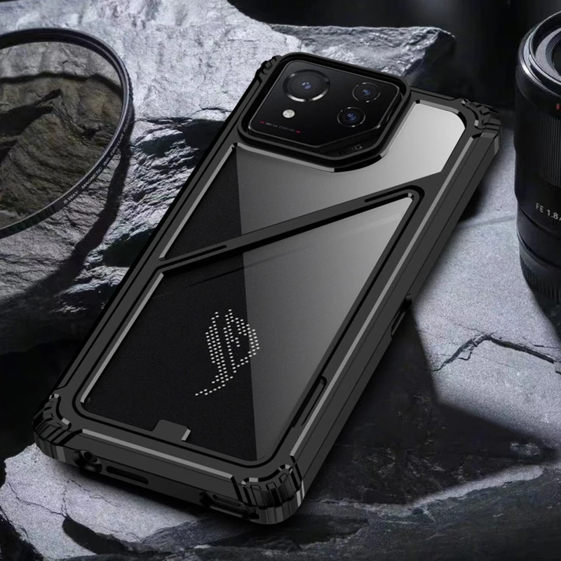 Shockproof Case for Asus ROG Phone 8 Rog 8 Pro Hard PC + TPU Hybrid Protective Clear Cover Foldable Kickstand Shockproof Capas