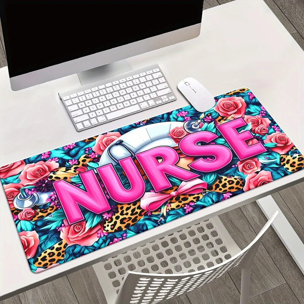 Nurse Leopard Rose Flower Extended Desk Mat Non-Slip Rubber Base Gaming Mousepad for Office