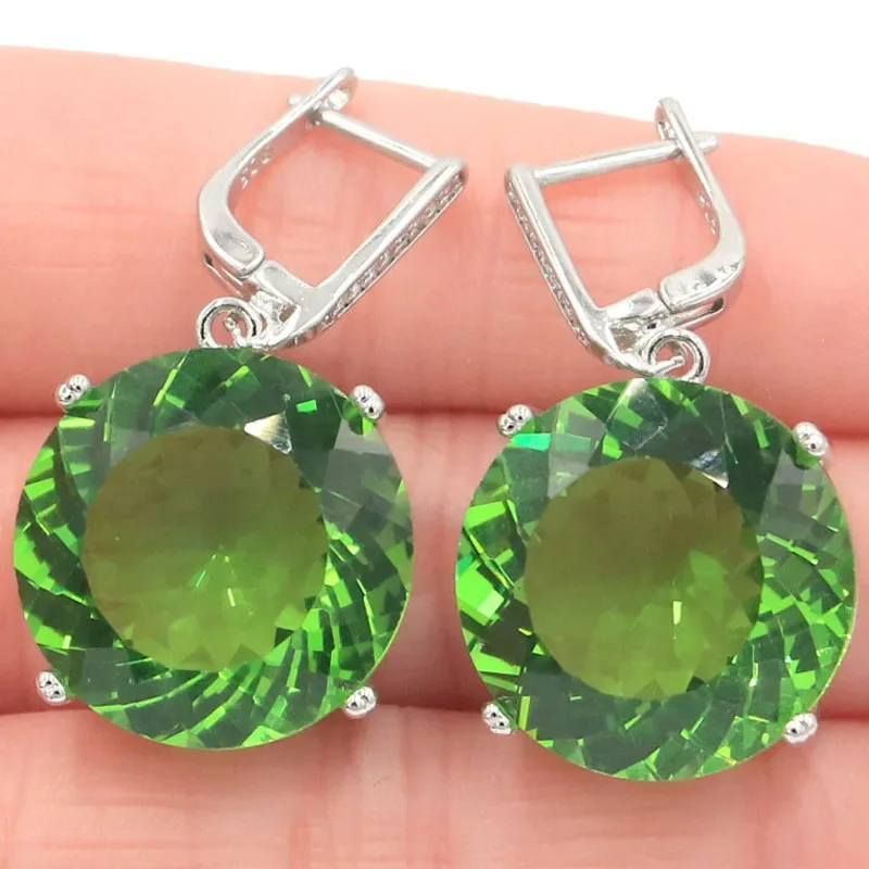 

35x20mm Big Round 20mm Jewelry Set Green Tsavorite Garnet CZ Woman's Dating Silver Earrings Pendant