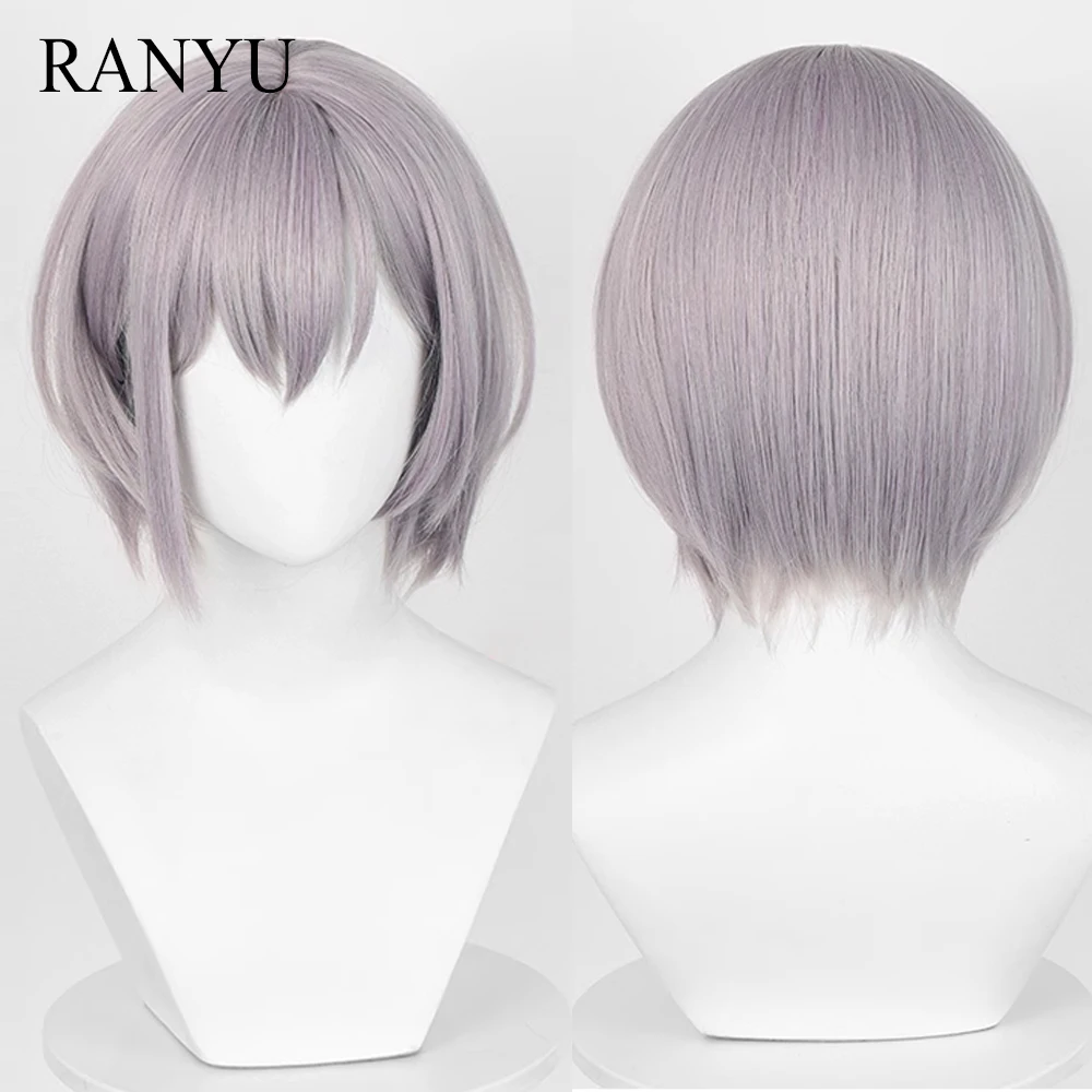 

Short Straight Grey Purple Synthetic Wig with Bangs Fluffy Anime Game Cosplay Heat Resistant Wig for Daily Party