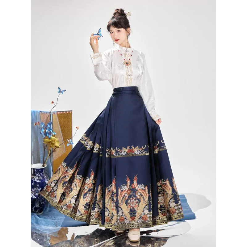 

New Chinese Ming-made Hanfu Women's Heavy Industry Embroidered Horse Dress Set, National Style Improvement Daily Two-piece Set