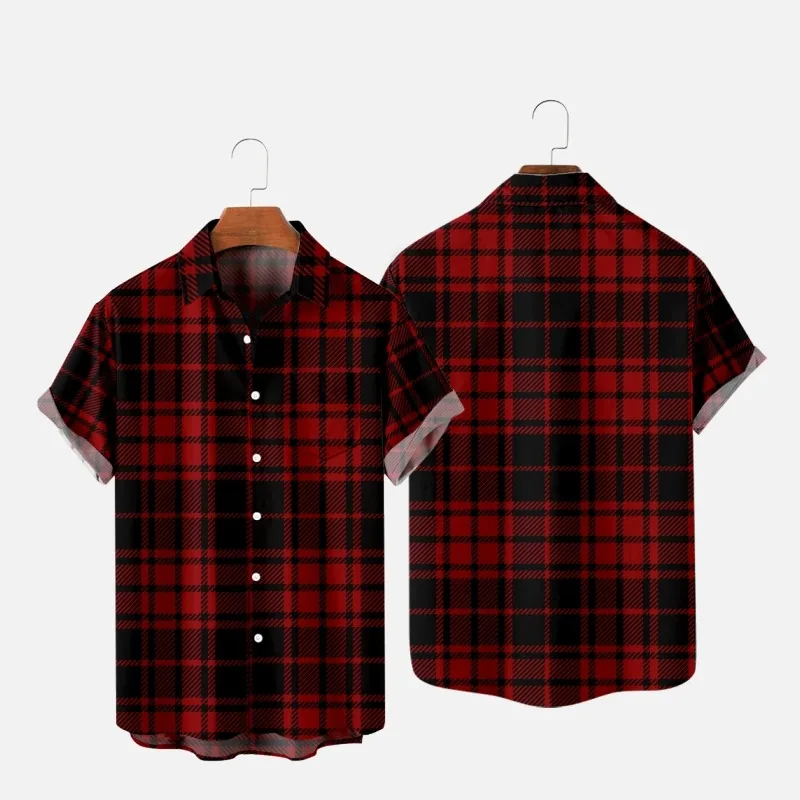 

Men's Fashion T-Shirts Hawaiian Tropical Plaid Shirt 3d Print Cozy Casual One Button Short Sleeve Beach Oversized Clothes 2