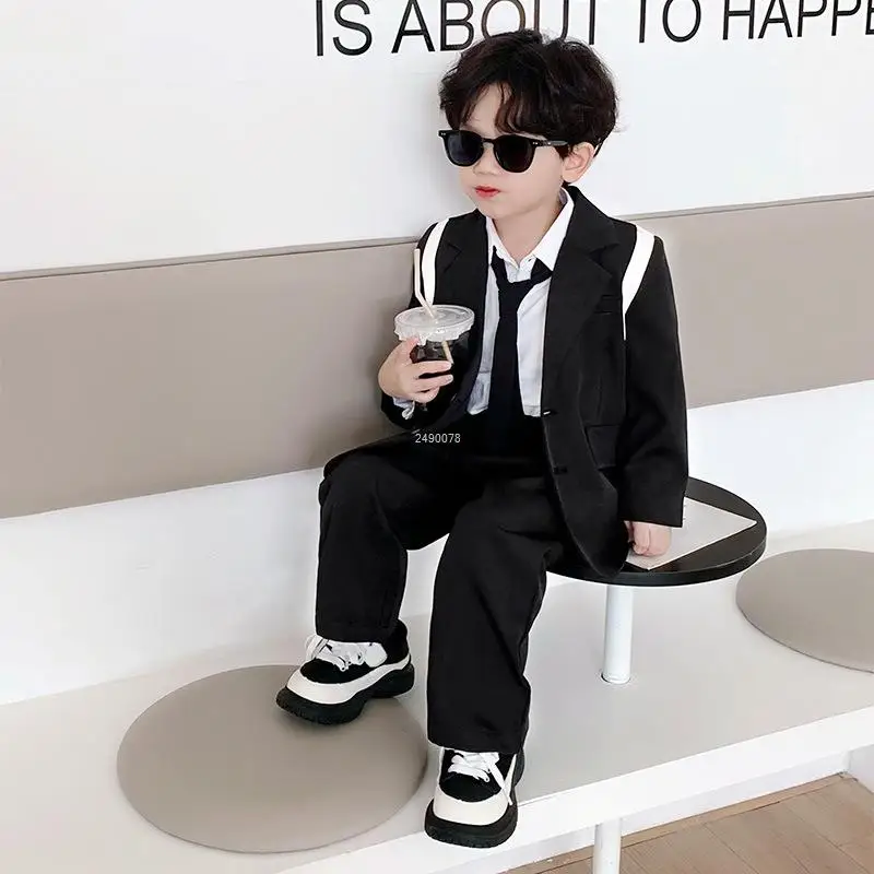 Children Wedding Dress Baby Boys Birthday Dress Prince Kids Jacket Pant 2PCS  Photograph Suit Flower Boys Tuxedo Korea Costume