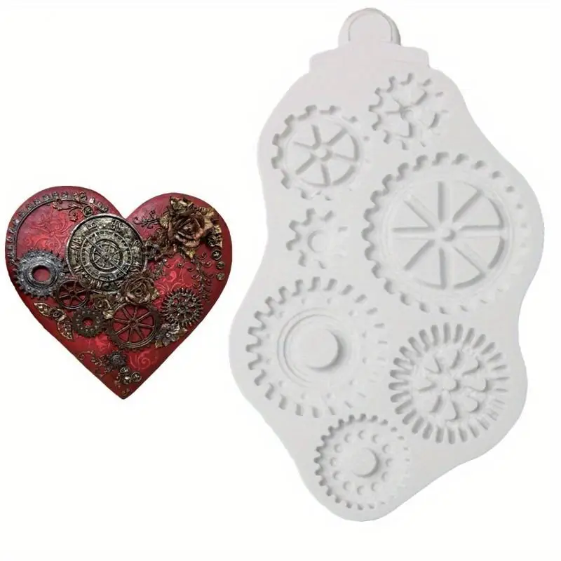 1 unidad de moldes de silicona para fondant con diseño de engranajes, para masa de goma, azúcar artesanal, Fimo, herramientas de repostería y decoración de postres