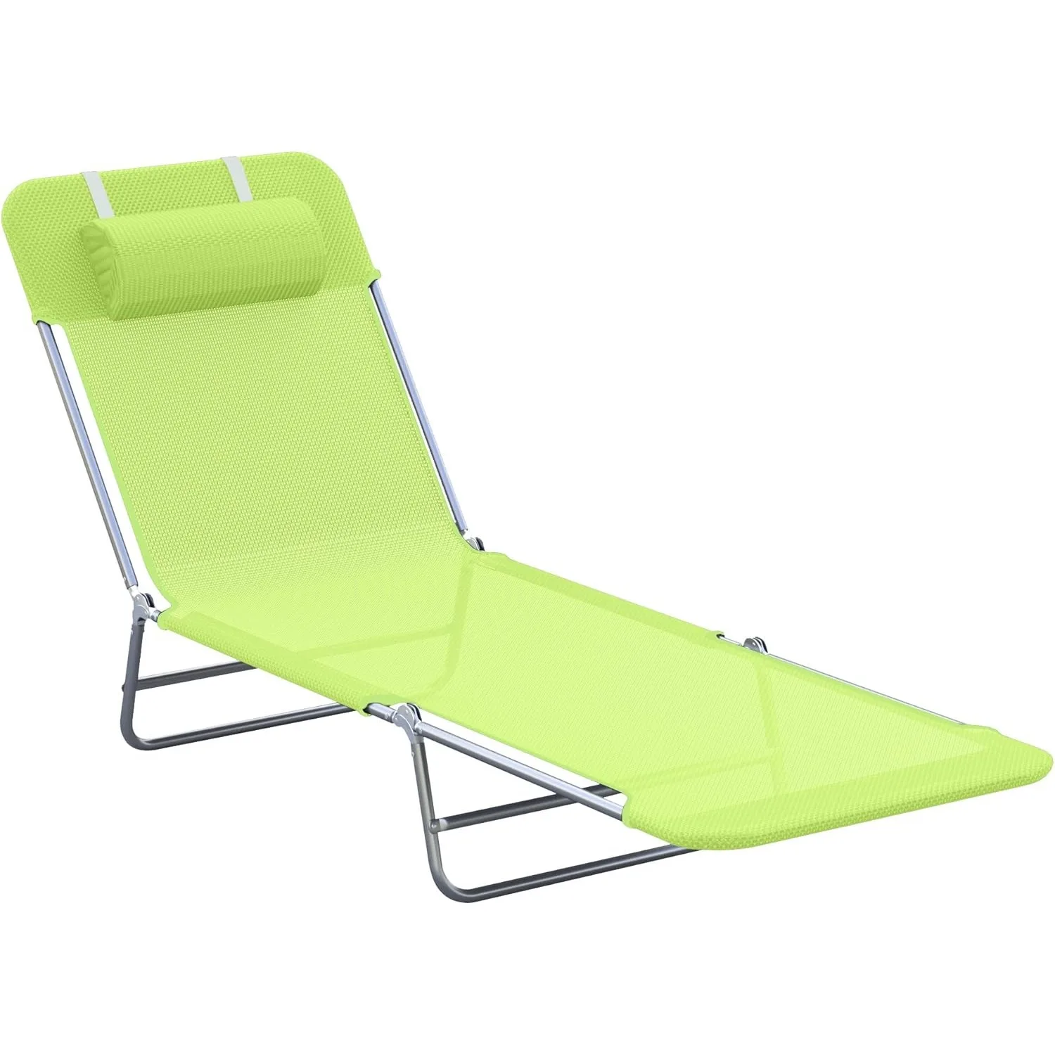 

Folding Chaise Lounge Pool Chairs, Outdoor Sun Tanning Chairs with Pillow, Reclining Back, Steel Frame & Breathable Mesh, Green