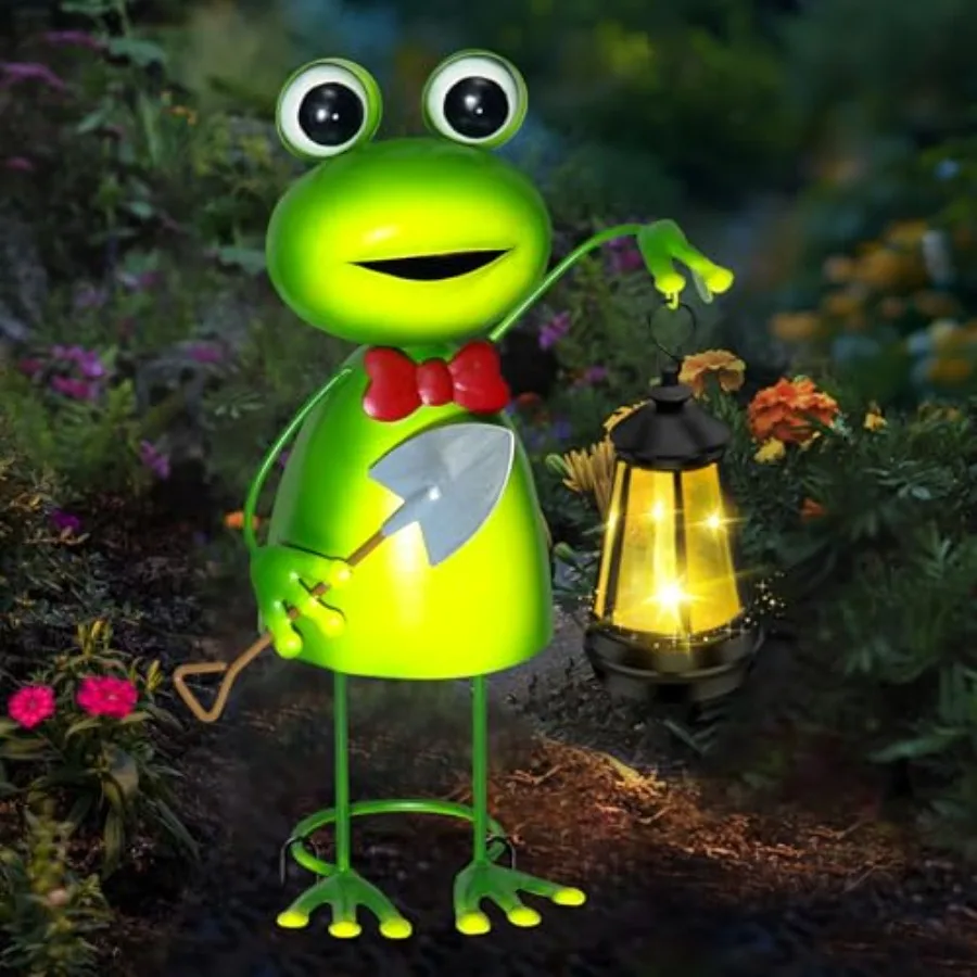 Solar Garden Lights Frog Statue with Solar Lantern Lights, 13.78in Tall Frog Decor Fairy Accessories, Birthday Gifts for Women - view 3