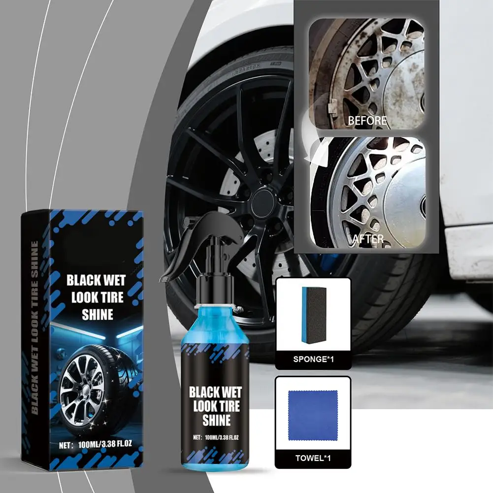 Car Ceramic Tire Dressing Finish for Protection Long-Lasting Shine Spray Black Wet Look Tire Shine for Deep Glossy W9J3