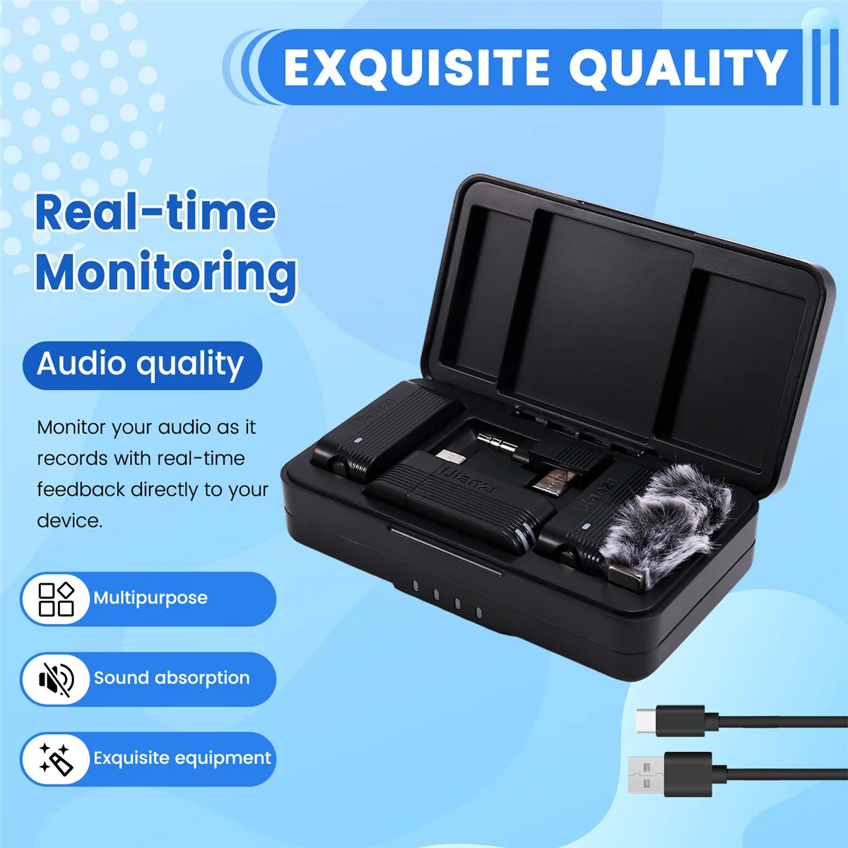 Micrófono Lavalier inalámbrico A100 para entrevistas en la calle Grabación de música para cámaras de teléfonos inteligentes