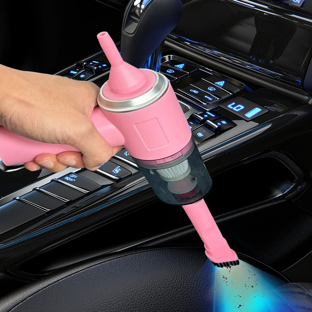 1pc Pink 3 In 1 Integrated Suction And Blowing Vacuum Combination Vacuum Cleaner USB Charging Small Car Household Vacuum Cleaner image 5