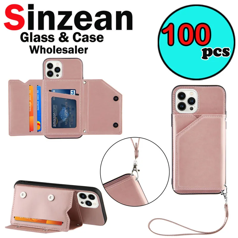 100PCS Ultra Touching  Standing Leather Case with Hand Strap For IPHONE 15 Pro Max 14 Pro 13 Mini 12 11 Pro XR XS MAX 78 Case