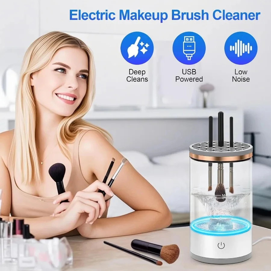 Limpiador de brochas de maquillaje eléctrico Limpia profundamente todos los tipos de brochas, elimina bacterias y protege la piel.