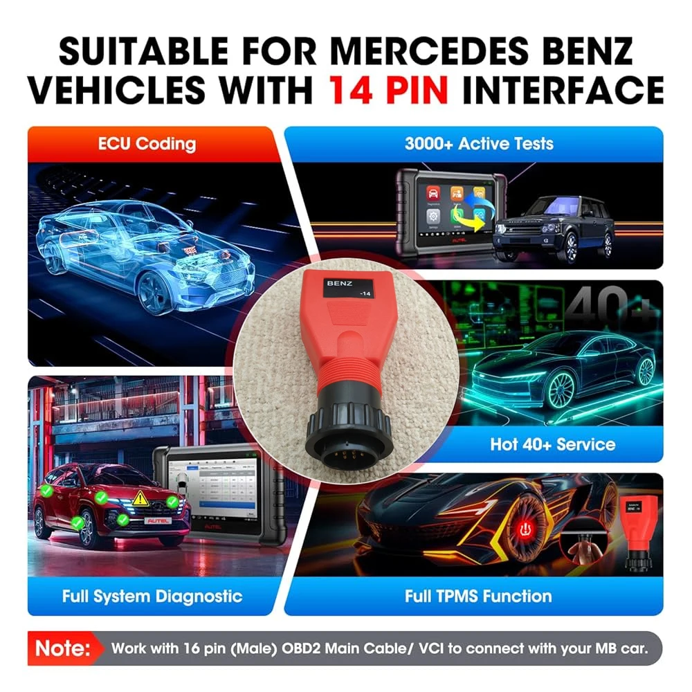 

14-контактный адаптер Autel для Benz и 16-контактный адаптер для разъема диагностического инструмента Chrysler OBD2 для MS908 MK908p MS906BT DS808K MK808