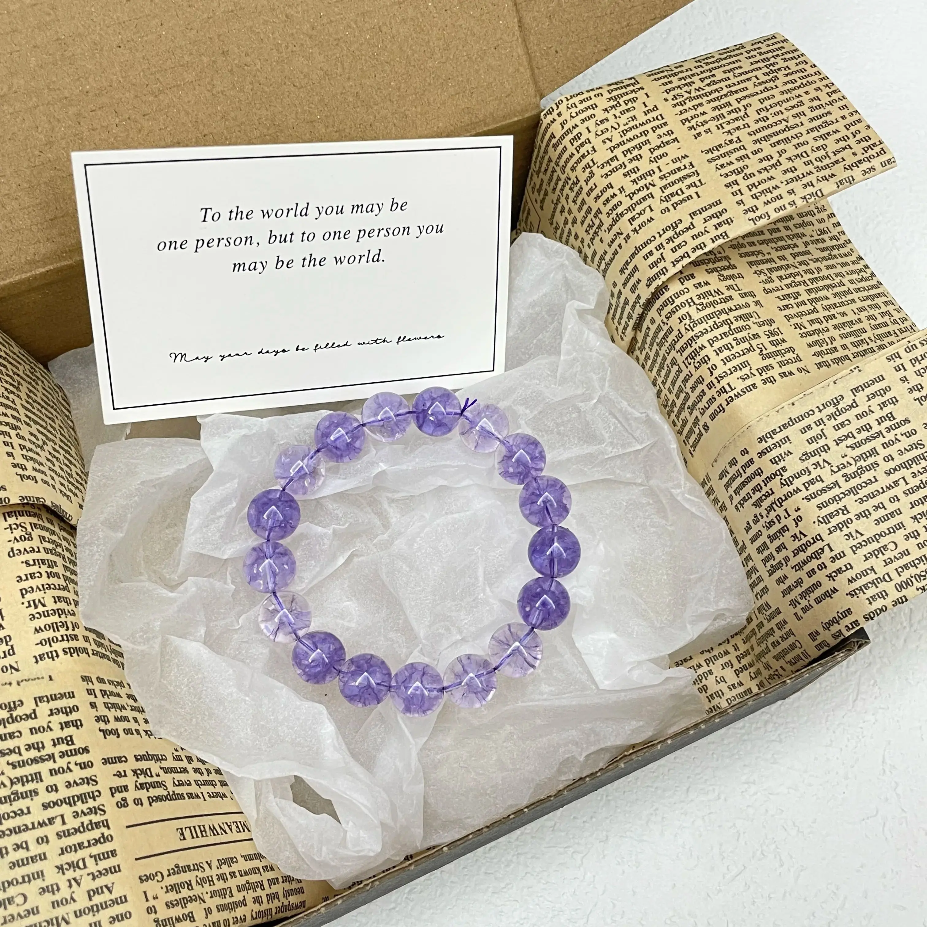 

12mm Natural Amethyst Bracelet Hand Chain Light Purple Lucky Smooth Healthy Academic Progress Jewelry Birthday Gift for friends.