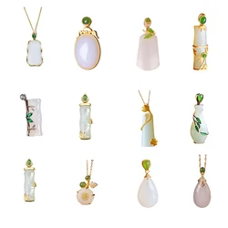 Natural Hetian Jade Pendant Ladies Necklace Chinese Court Style Unique Ancient Gold Craft Charm Various Exquisite Jewelry