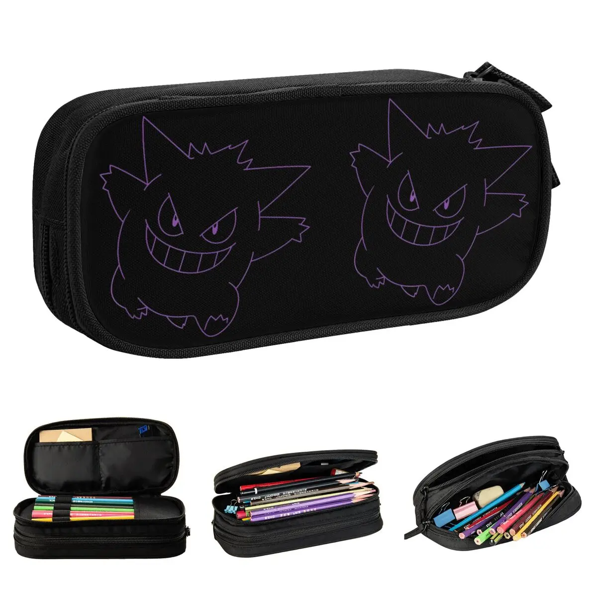 Lovely Pokemon Gengar Big Face Pencil Cases Pencilcases Pen for Student Big Capacity Bags School Supplies Zipper Stationery