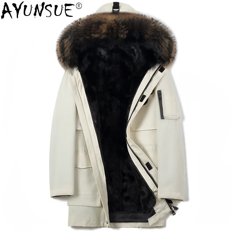 Real Raccoon Fur Collar Coat Men Warm Hooded Jakcet with Wool Liner Detachable Black Parkas Jaqueta Masculina SQQ727