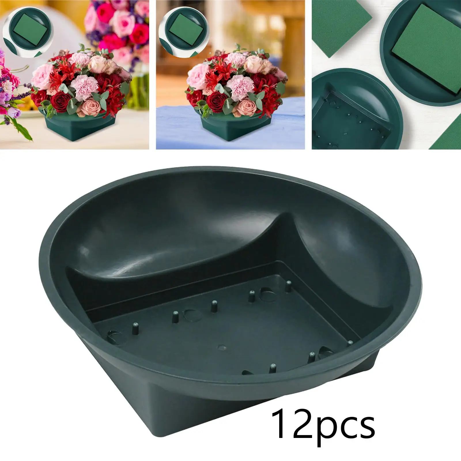 

Blue Floral Wet Foam Bowl Round Plastic Flower Arranging Centerpiece for Party Home Festival Decor