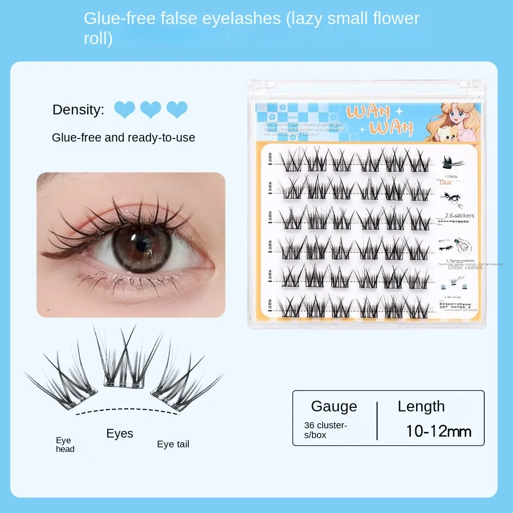Süße selbstklebende Wimperncluster zum Selbermachen, Make-up, selbstklebende falsche Wimpern, individuelle, langlebige, kleberfreie gefälschte Wimpern