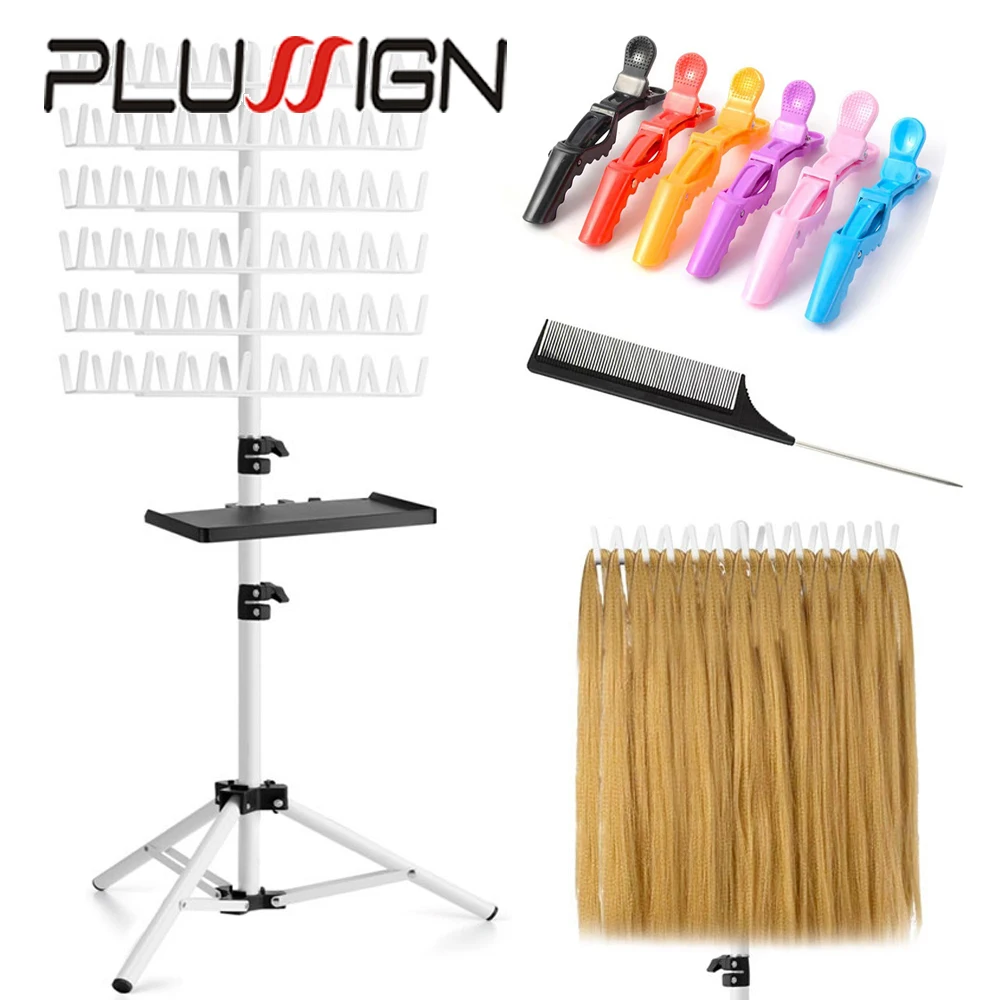 

Braiding Hair Rack With Tray 144 Pegs Height Adjustable Braiding Rack 2-Side Hair Extension Holder Hanger Hair Tropid Stand