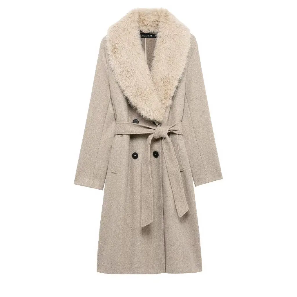 

European And American Fashion Artificial Fur Effect Long Sleeve Coat for Women Spring Autumn New Style D62035