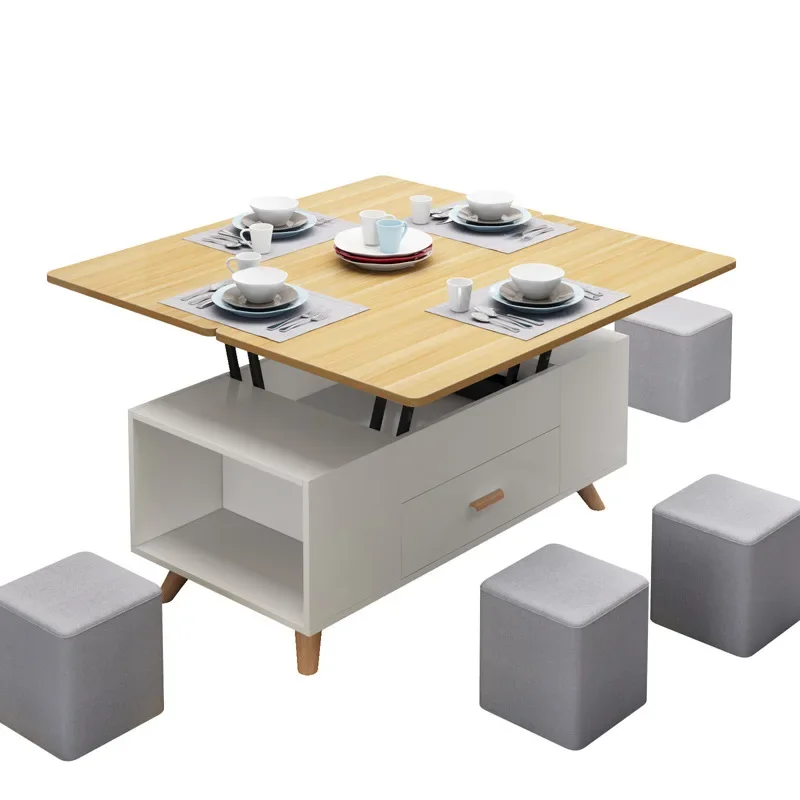 Elevated coffee table, dining table, dual purpose, multifunctional living room, simple Nordic mobile dining table, household