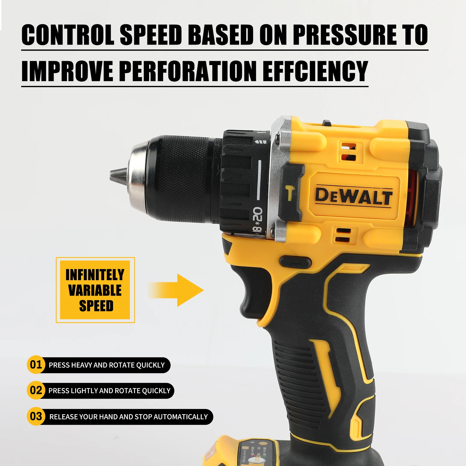 DEWALT DCD805 مثقاب قرع مدمج بدون فرش مثقاب كهربائي قابل لإعادة الشحن من الليثيوم مثقاب كهربائي متعدد الوظائف #4