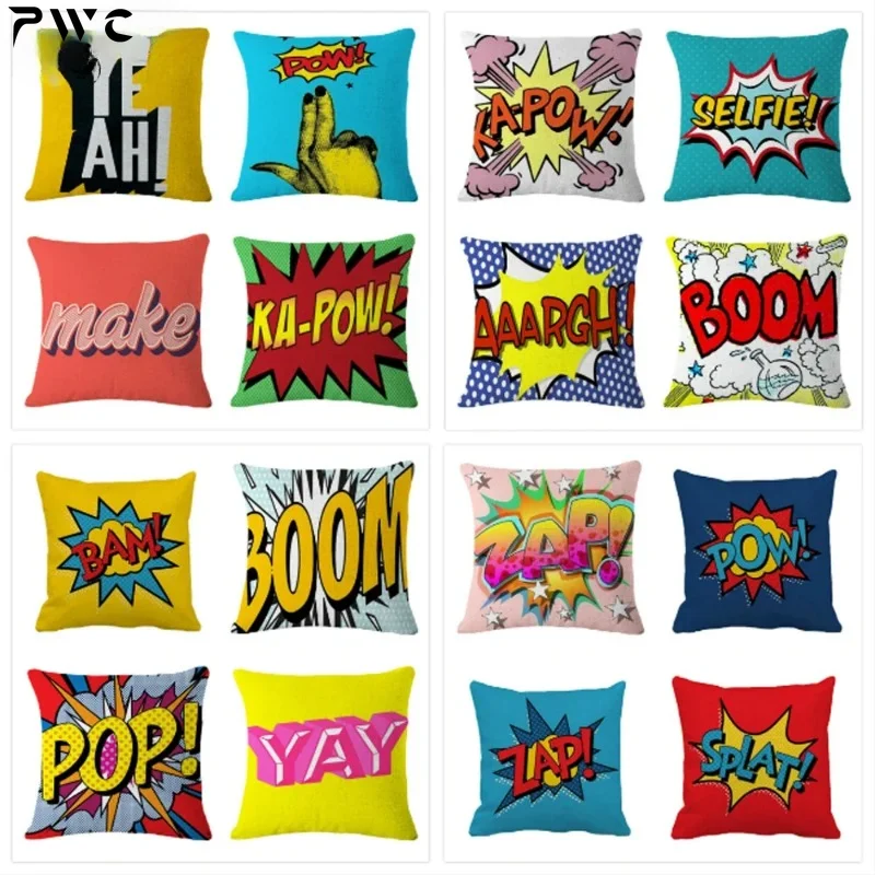 

Pop Art Cushion Cover Polyester Cotton Linen Cartoon 45X45CM Pillowcase Sofa Chair Bed Livingroom Decorative Pillow Cover