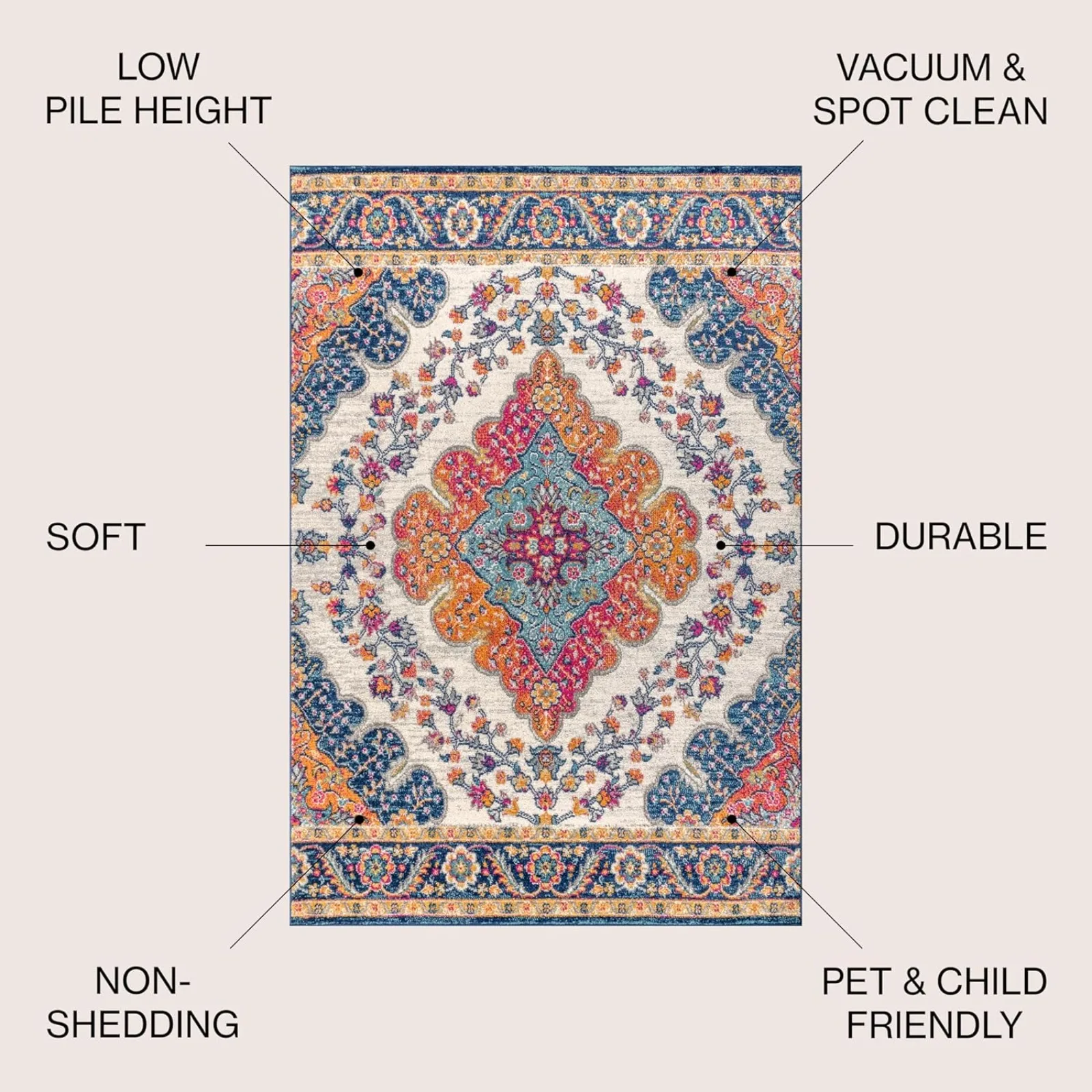 US BMF106A-13 Bohemian FLAIR Boho Vintage Medallion Blue/Multi 10 ft. x 13 ft. Area Rug for Bedroom, Kitchen, Living Room,