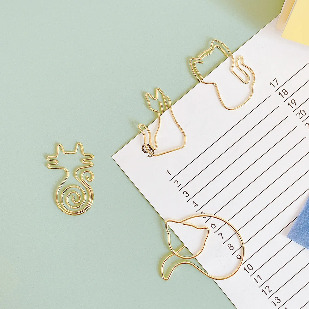 

Cat Shape Kitten Paper Clip Cute Creative Special-shaped Paper Clips Gold Metal Clip Stationery Binding Clips Stationery Store