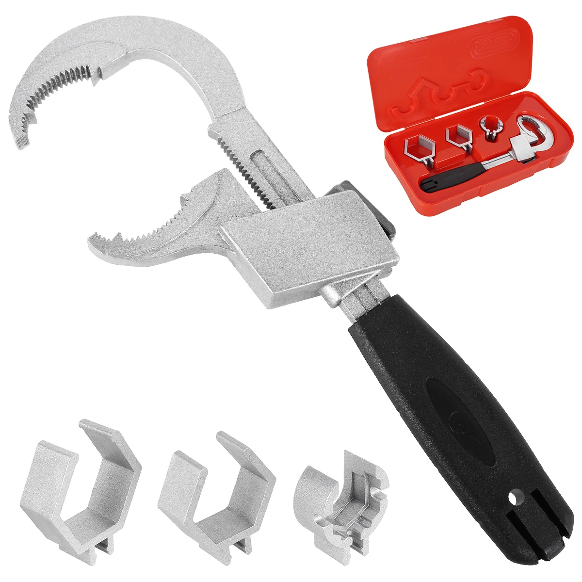 4 in 1 Multifunctional Wrench Set for Sink HCS Adjustable Water Pipe Spanner with 3 Card Slots Repair Hand Tool