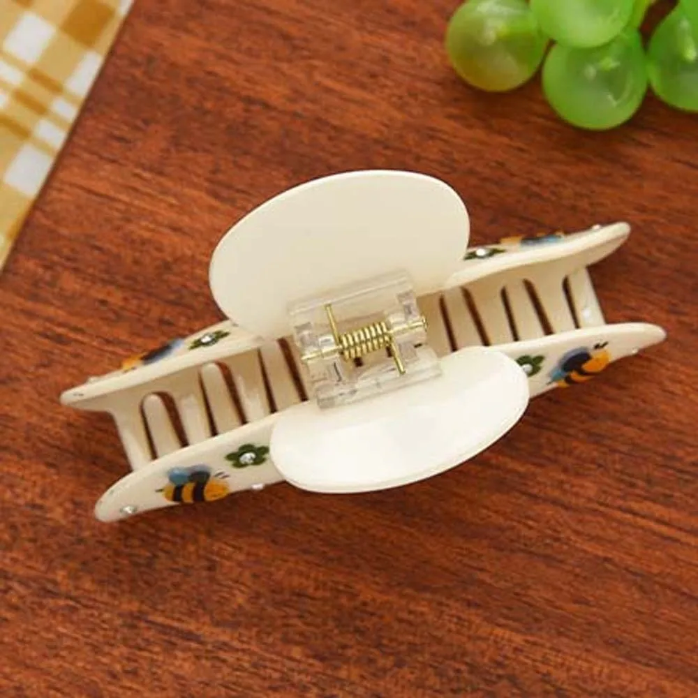 

Iridescent Rhinestone-inlay Hair Claw Korean Style Flower Women Shark Clip Contrast Color Elegant Acrylic Hair Claw Girls