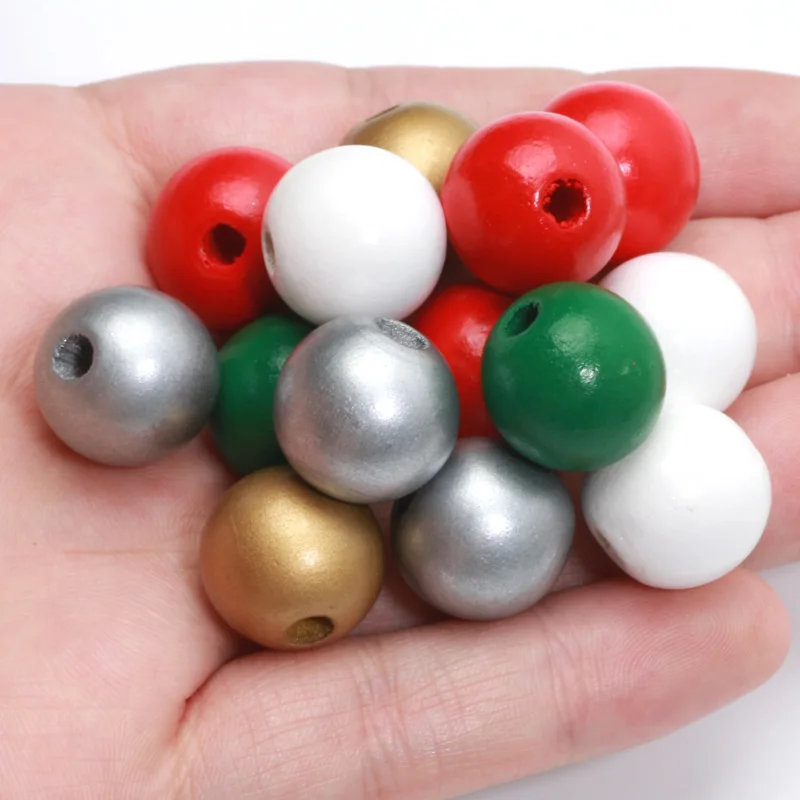 Christmas Colorful Wooden Spacer Beads Round Balls To Make Bracelets 15mm Wood Beads For Jewelry Making DIY Handmade Accessories