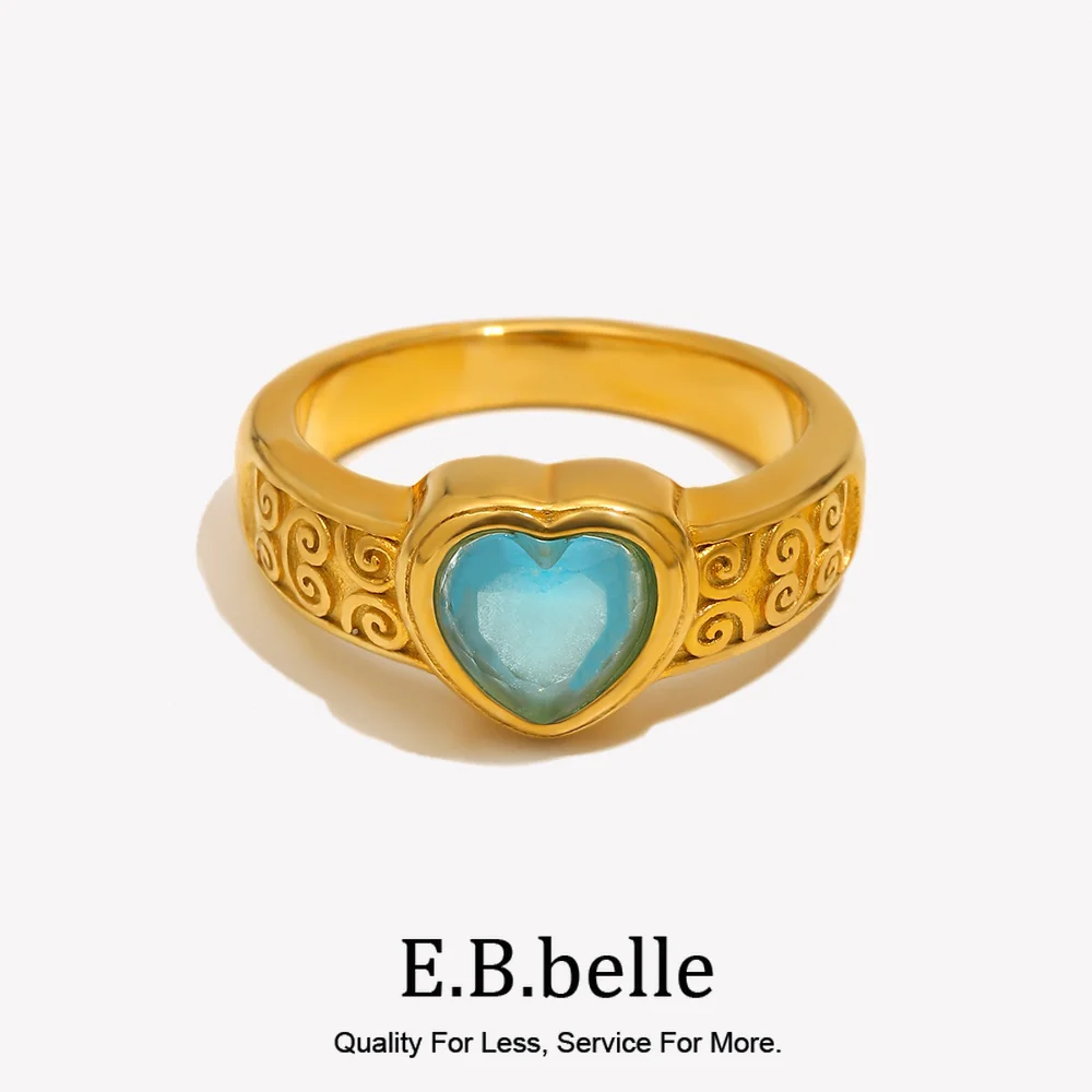 Anillos de piedra de corazón de circonia cúbica para mujer, chapado en oro de 18K, textura de nube en el lado de la suerte, verde, morado, Azul, Blanco