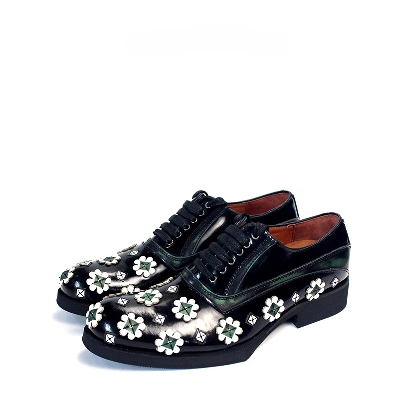 

Новые роскошные мужские туфли из натуральной кожи с цветочным принтом и геометрической подошвой из воловьей кожи, оксфорды ручной работы, повседневная деловая кожаная обувь