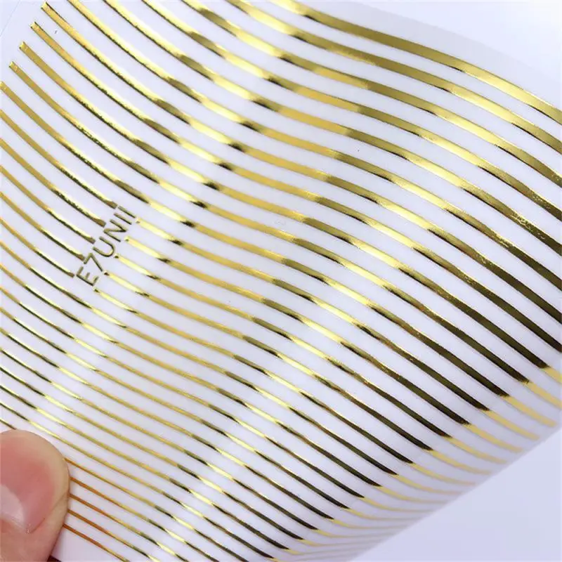 Silber Gold Linien Streifen Nagel Aufkleber Aufkleber Metallst reifen Luxus Nägel 3d selbst klebende Design Nail Art Aufkleber Papier