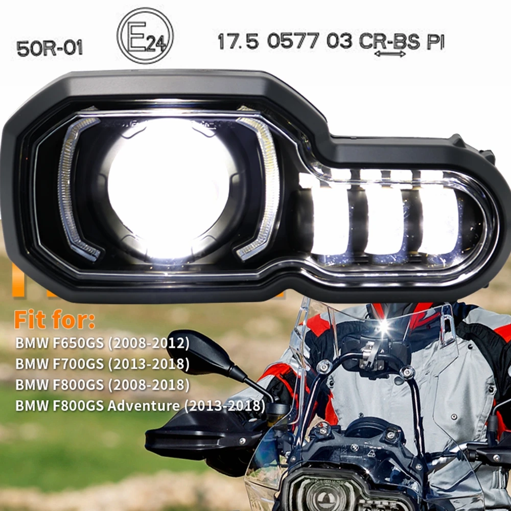 E24 Motorcycle LED Headlight for BMW F650GS/F700GS/F800GS F800ADV F800R High/Low beam with DRL Assembly Kit Replacement Light