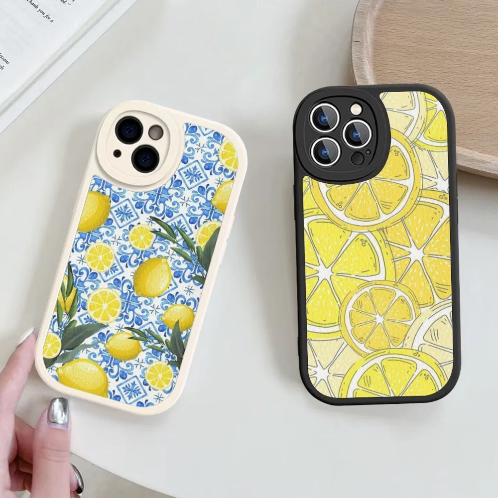 

Fruit Lemon Phone Case Hard Leather For IPhone 16 15 14 13 12 Mini 11 14 Pro Max Xs X Xr 7 8 Plus Fundas