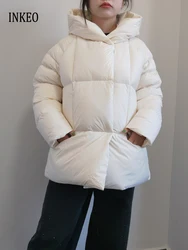 Thick Hooded down jacket for women 2024 Winter Urltra-Light raglan sleeve puffer coat Solid Lady outwear Elegant INKEO DJ086
