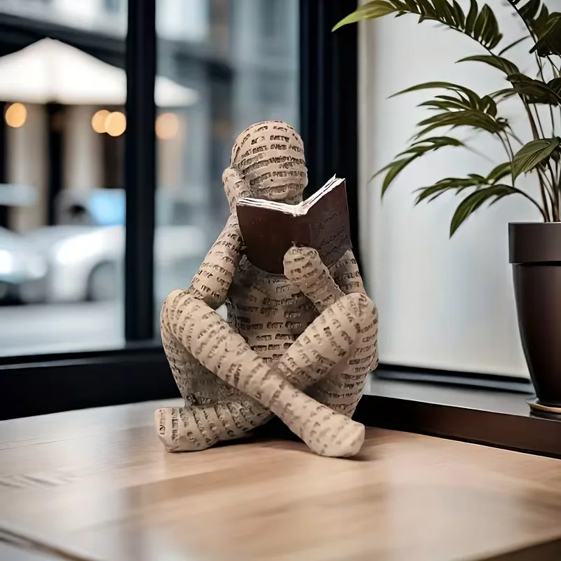 Eine abstrakte, buchförmige männliche Lesefigur – eine einzigartige „Leser“-Skulptur, eine Lesefigur zur Heimdekoration – Detail 7