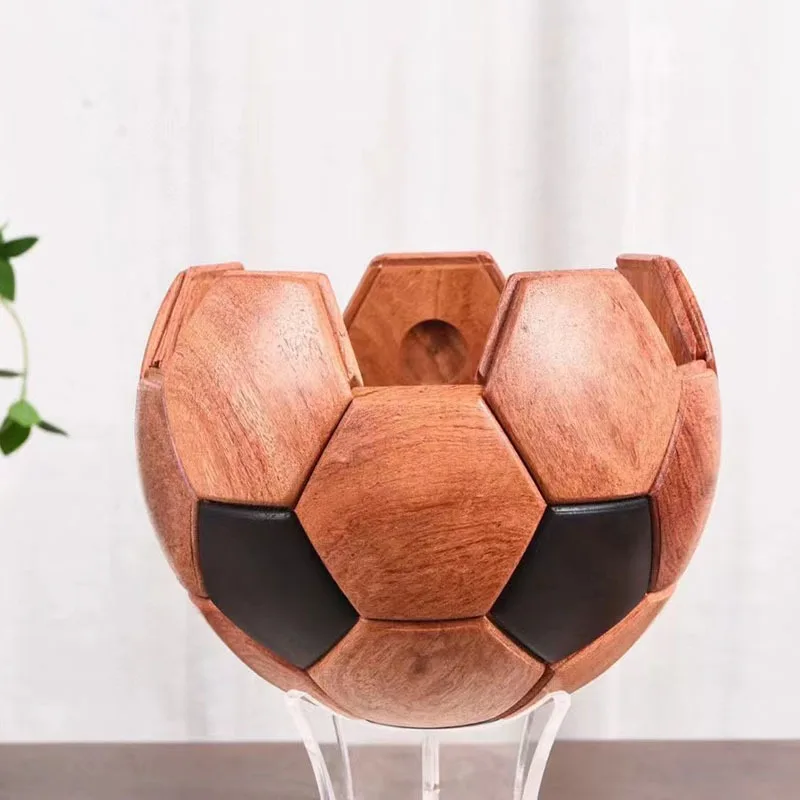 Solid wood football ornament creative handmade small bar flower red sandalwood log
